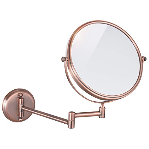 Kosmetikspiegel zur Wandmontage, 1X＆3X/5X/7X/10X Kosmetikspiegel mit Vergrößerung, 8 Zoll doppelseitige Messing-Klapp-Schwenk-Rasierspiegel,Rose gold,7X von Makeup