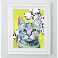 Flippige Katzen Illustration Kunstdruck Farbenfrohe Dekoration Für's Kinderzimmer Flippige Katzen Illustration Kunstdruck Farbenfrohe Dekoration Für's Kinderzimmer von Makewells