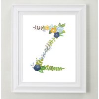 Floraler Buchstabe Z Mit Handgemalter Initiale Floraler Buchstabe Z Mit Handgemalter Initiale von Makewells