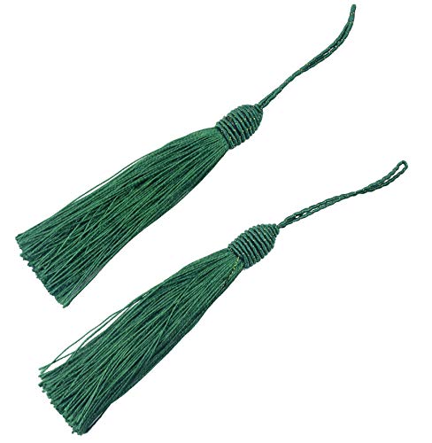 Makhry 20pcs 6 Zoll Silky Floss Lesezeichen Quasten mit 2 Zoll Kabel Schleife und Kleinen Chinesischen Knoten für Schmuckherstellung, Souvenir, Lesezeichen, DIY Handwerk Zubehör (Dunkel Grün) von Makhry