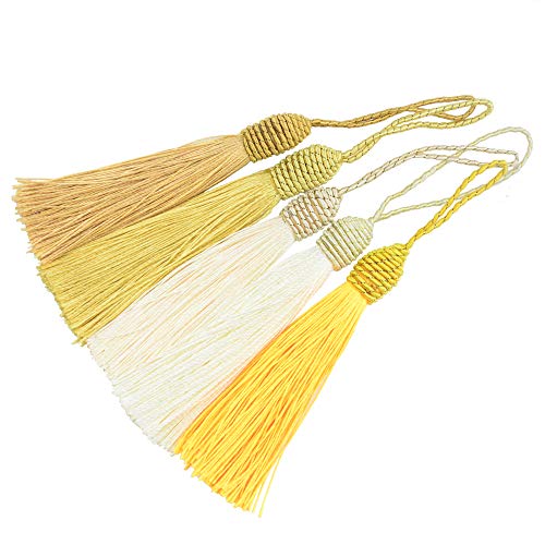 20 Stück seidige Seidenseide-Lesezeichen-Quasten mit 5,1 cm Kordelschlaufe und kleinem chinesischen Knoten für Schmuckherstellung, Souvenir, Lesezeichen, Bastelzubehör (gemischtes Gelb) von Makhry