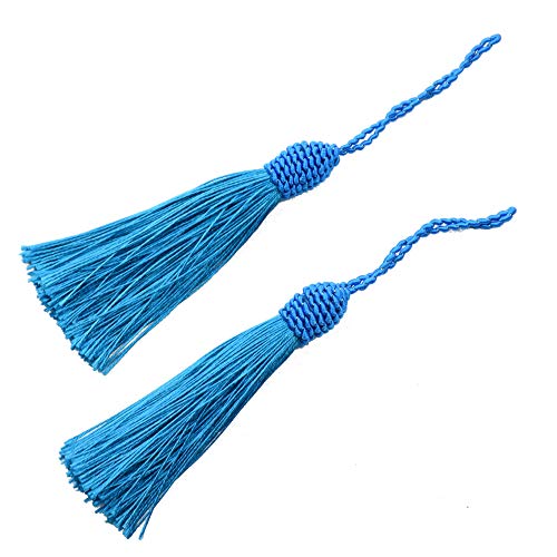 Makhry 20pcs 6 Zoll Silky Floss Lesezeichen Quasten mit 2 Zoll Kabel Schleife und Kleinen Chinesischen Knoten für Schmuckherstellung, Souvenir, Lesezeichen, DIY Handwerk Zubehör (Blauer See) von Makhry