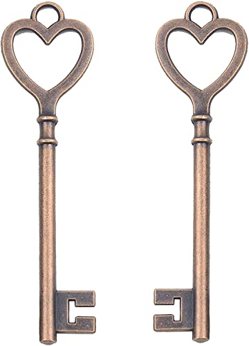 Makhry 30 Stück Hochzeits-Party-Gastgeschenk in Herzform, Retro-Skelettschlüssel, Schmuckherstellung, Charms, dekorative Bastelschlüssel (Kupfer 02) von Makhry