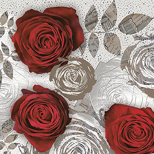 Maki Papierservietten, 3-lagig, Rosenmotiv, 33 x 33 cm, 20 Stück, rote Rosen mit Blumenmotiven von Maki