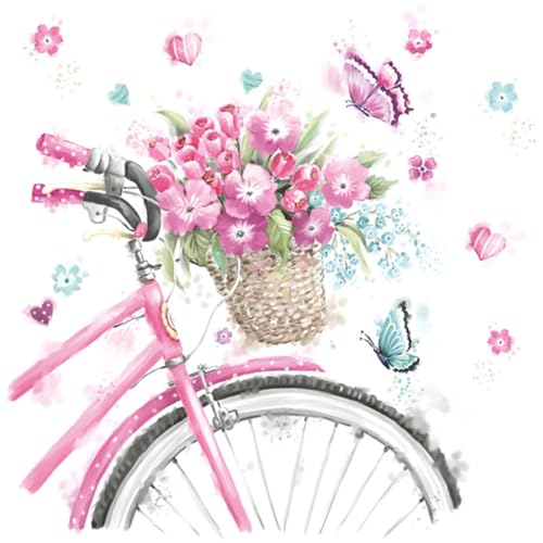Seidenpapierservietten, 3-lagig, Frühlingsblumen, für Serviettentechnik, Mittagessen, 33 cm x 33 cm, 20 Stück (rosa Fahrrad mit Korb) von Maki