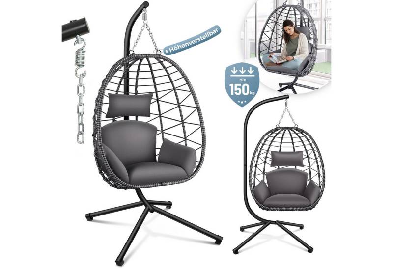 Makika Loungesessel Hängesessel mit Gestell Polyrattan Höhenverstellbar - 150 kg - Grau von Makika