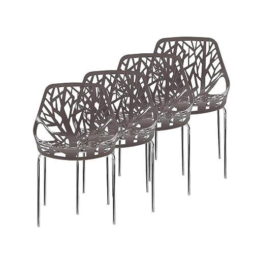 Makika Retro Stuhl Design Stuhl Esszimmerstühle Bürostuhl Wohnzimmerstühle Lounge Küchenstuhl Sitzgruppe 4er Set aus Kunststoff mit Rückenlehne CALUNA in Grau von Makika