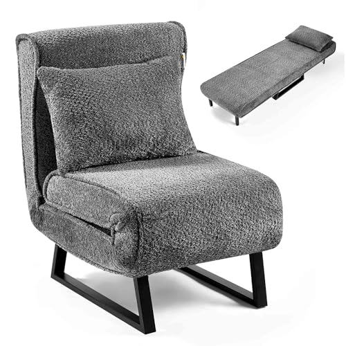 Makika Schlafsessel Schlafsofa Boucle LEA 4in1 - Bettfunktion - Verstellbare Rückenlehne - inkl. Kopfkissen - Bis 200kg - Klappsessel Relaxsessel Sofabett Klappbett Gästebett Wohnzimmer Grau von Makika