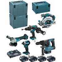 Makita - Kit DLX5038PTJ (DHP481 + DTD154 + DGA506 + DHR243 + DHS680 + 4 x 5,0 Ah + DC18RD + makpac 3 + 2 x makpac 4) von Makita