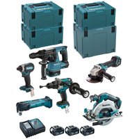 MAKITA Kit DLX6085TJ (DHR243 + DHP481 + DTD153 + DHS680 + DGA513 + DTM51 + 3 x 5,0 Ah + DC18RC + 3 x MAKPAC 3 + MAKPAC 4) von Makita