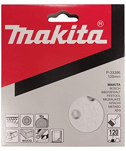 Makita 20 Stück – 120er Körnung Schleifscheiben für 12,7 cm Exzenterschleifer – zum feinen Schleifen von Holz, Metall und Kunststoff | 8-Loch Haken- und Schleifpapier von Makita