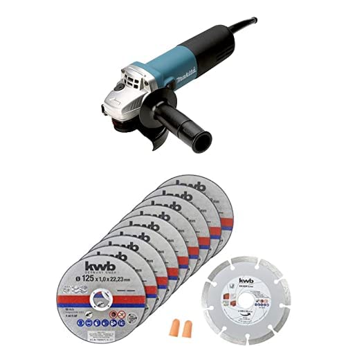 Makita 9558NBRZ Winkelschleifer 125 mm, 840 W, Schwarz/Blau + Trennscheiben Set von Makita