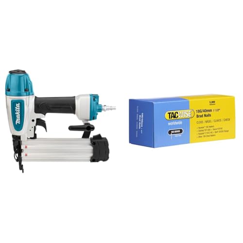 Makita AF506 Druckluftnagler 8 Bar 50 mm & TACWISE 0400 Stauchkopfnägel Brad Typ 18G / 40 mm, verzinkt, Grau von Makita