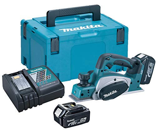 Makita Akku-Hobel 82mm 18 V im Makpac mit 2 Akkus 4,0 Ah + Ladegerät von Makita
