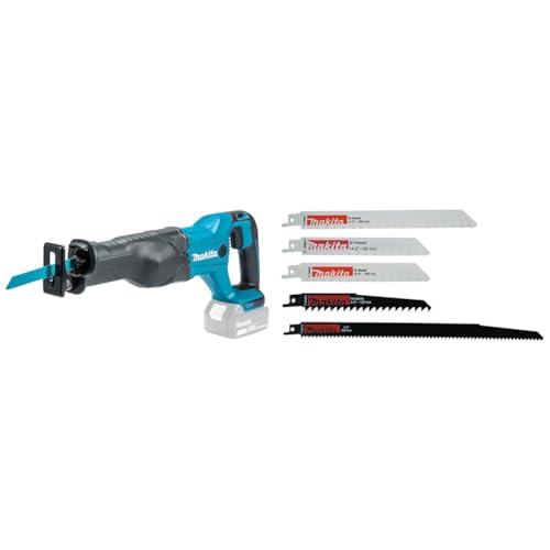 Makita Akku-Reciprosäge (18 V, ohne Akku, ohne Ladegerät) DJR186ZK + Makita P-83945 Reciprosägeblatt-Set von Makita