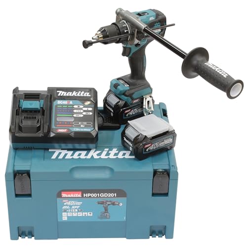 Makita HP001GD201 Akku-Schlagbohrschrauber 40V max. / 2,5 Ah, 2 Akkus + Ladegerät im MAKPAC Petrol von Makita