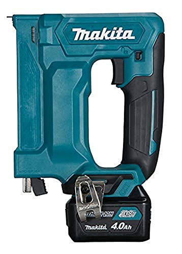 Makita Akku Tacker (mit Akku 10,8 V / 4,0 Ah, kurze Bauform, Einschlagtiefe einstellbar, mit LED, Klammerbreite 10 mm) ST113DSMJ von Makita