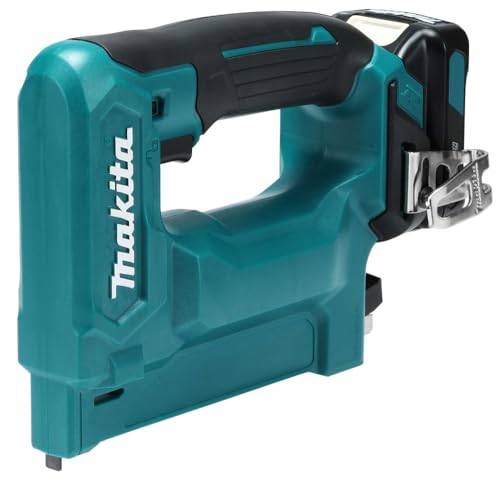 Makita Akku Tacker (mit Akku 10,8 V / 4,0 Ah, kurze Bauform, Einschlagtiefe einstellbar, mit LED, Klammerbreite 10 mm) ST113DSMJ von Makita