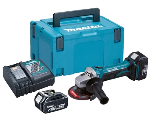 Makita Akku-Winkelschleifer, (18 V im Makpac mit 2 Akkus 4,0 Ah + Ladegerät), DGA452RMJ von Makita