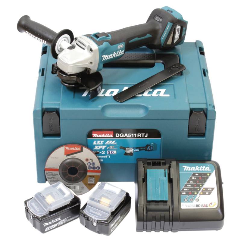 Makita Akku-Winkelschleifer 'DGA511RTJ' mit 2 Akkus, in Transportkoffer, 18 V von Makita