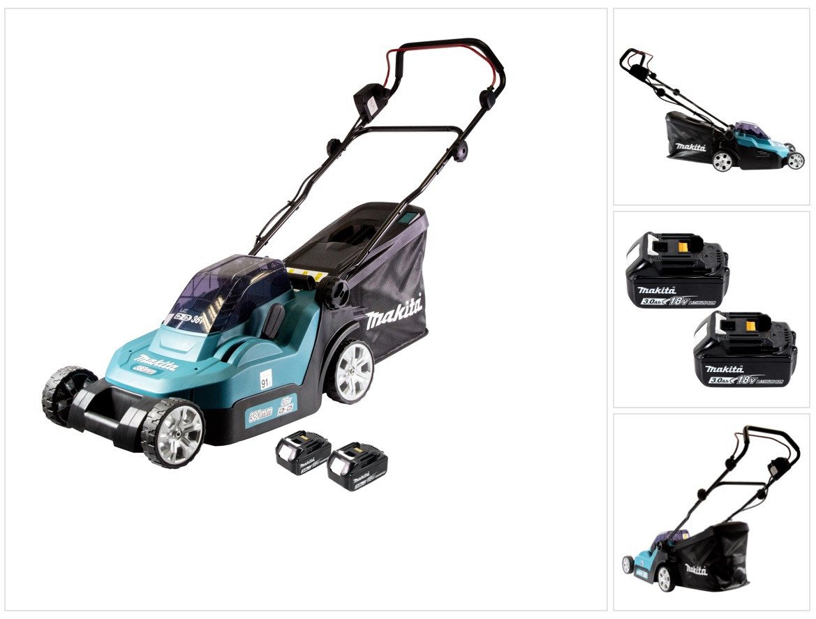 Makita Akkurasenmäher DLM 382 F2 Akku Rasenmäher 36 V (2x 18 V) 38 cm 40 l + 2x Akku 3,0 von Makita