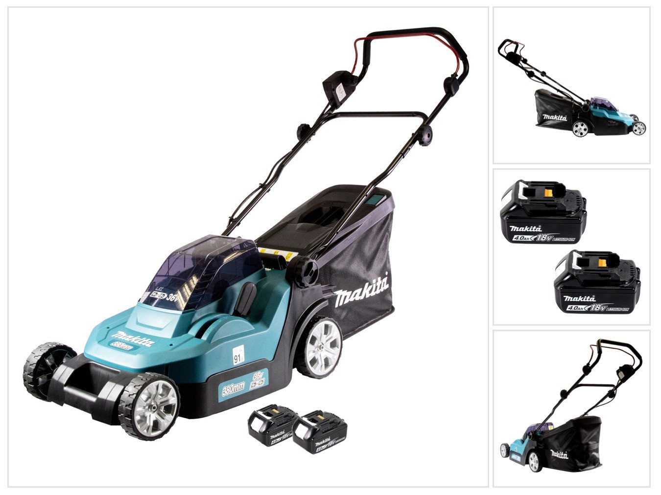Makita Akkurasenmäher DLM 382 M2 Akku Rasenmäher 36 V (2x 18 V) 38 cm 40 l + 2x Akku 4,0 von Makita