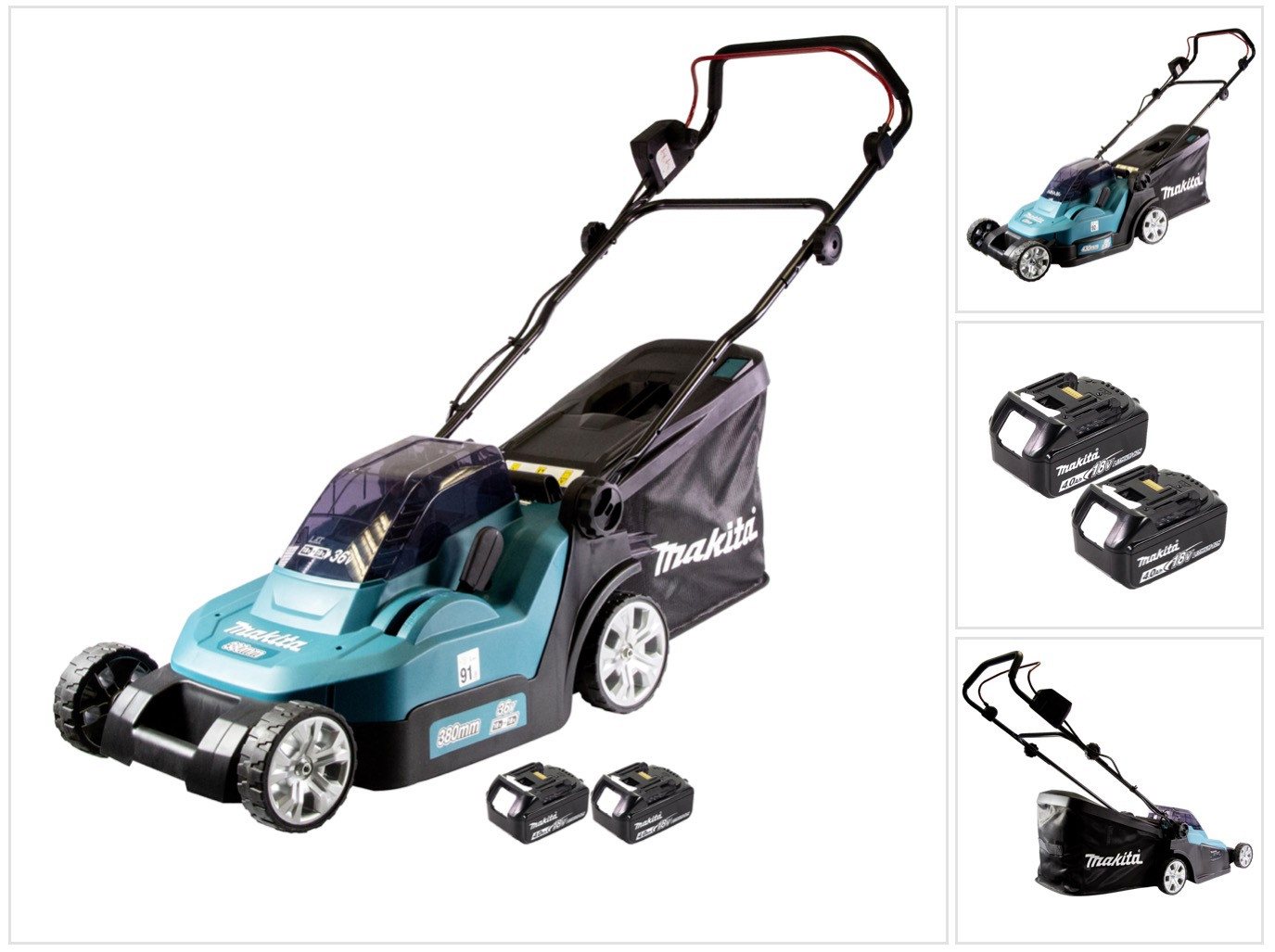 Makita Akkurasenmäher DLM 432 M2 Akku Rasenmäher 36 V (2x 18 V) 43 cm Brushless + 2x Akku von Makita