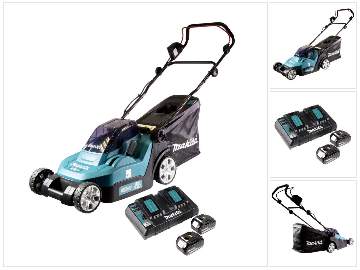 Makita Akkurasenmäher DLM 432 PF2 Akku Rasenmäher 36 V (2x 18 V) 43 cm Brushless + 2x Akk von Makita