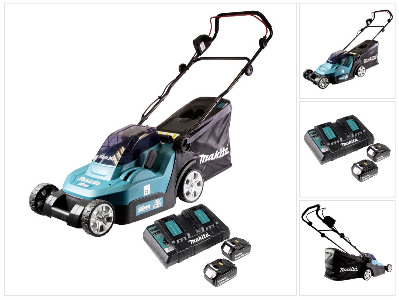 Makita Akkurasenmäher DLM 432 PM2 Akku Rasenmäher 36 V (2x 18 V) 43 cm Brushless + 2x Akk von Makita