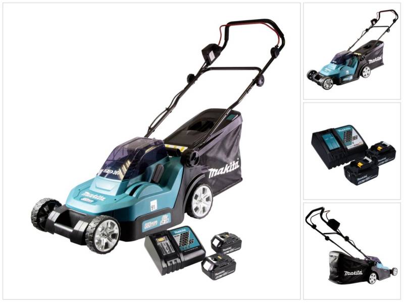 Makita Akkurasenmäher DLM 432 RG2 Akku Rasenmäher 36 V (2x 18 V) 43 cm Brushless + 2x Akk von Makita