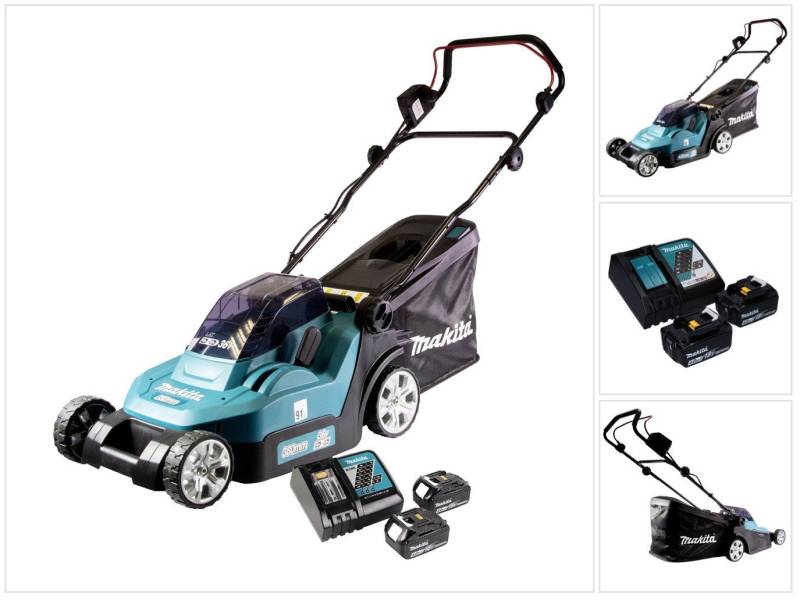 Makita Akkurasenmäher DLM 432 RM2 Akku Rasenmäher 36 V (2x 18 V) 43 cm Brushless + 2x Akk von Makita