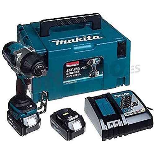 Makita DTW1001RTJ Akku Schlagschrauber 18 V, Ladegerät im Makpac, Schwarz, Blau, mit 2x Akku 5,0 Ah von Makita