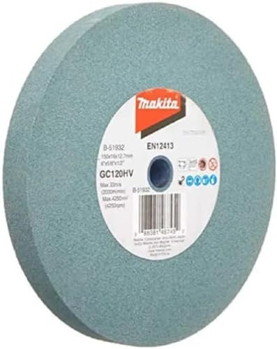 Makita B-51932 Schleifstein GC120H 150 x 16 x 12,7 mm, 1 Stück, für die Bearbeitung von NE-Metall, GC120H, EN12413, passend für Doppelschleifbock GB602 von Makita