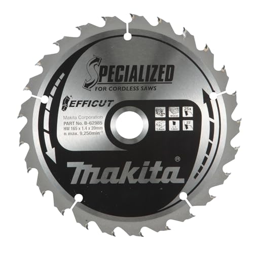 Makita B-62985 EFFICUT Kreissägeblatt Ø 165 x 1,4 x 20 mm, 25 Zähne, 23° Zahnwinkel, für saubere und schnelle Schnitte in Holz, für Akku-Handkreissägen Makita B-62985 EFFICUT Kreissägeblatt Ø 165 x 1,4 x 20 mm, 25 Zähne, 23° Zahnwinkel, für saubere und schnelle Schnitte in Holz, für Akku-Handkreissägen von Makita
