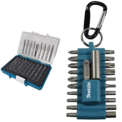 Makita Bit-Box 99-teilig, P-81050, 17.6 x 4.4 x 11.8 cm & Bit-Set 22-teilig mit Karabiner, P-81175, 30 x 20 x 15 cm von Makita