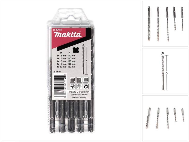Makita Bohrer- und Bit-Set SDS-VPlus Bohrer Set 5 teilig SDS-Plus Hammerbohrer (B-49133) von Makita