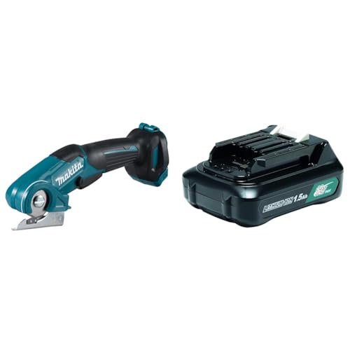 Makita CP100DZ Akku-Universalschere (Ohne Akku, Ohne Ladegerät), Petrol, (L x B x H) 291 x 66 x 120 mm - 10,8 V & 197396-9 BL1016 Li-Ion-Akku / 632F59-1, 12 V 1.5 Ah von Makita