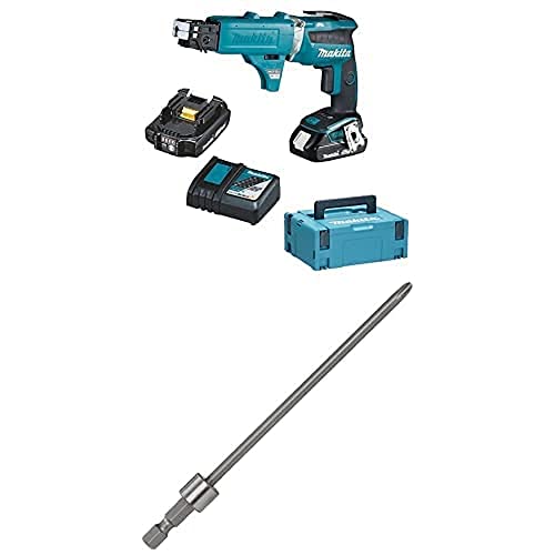 Makita DFS452AJX2 Akku-Schnellbauschrauber 18V / 2,0 Ah, 2 Akku + Ladegerät im MAKPAC inkl. 199146-8 Magazinschrauben Vorsatz + PH Bit 2x130 5Stk von Makita