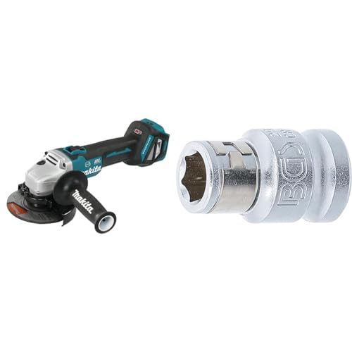 Makita DGA513Z Akku-Winkelschleifer 18 V (ohne Akku, Ohne Ladegerät), (L X B X H) 382 X 140 X 145 Mm & BGS 292 | Bit-Adapter mit Haltekugel | Innenvierkant 10 mm (3/8") | Innensechskant 8 mm (5/16") von Makita