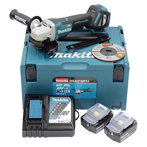 Makita DGA515RTJ Akku-Winkelschleifer 18 V mit Paddleschalter / 5,0 Ah, 2 Akkus + Ladegerät im MAKPAC von Makita