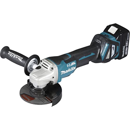 Makita DGA517RTJ Akku-Winkelschleifer 18 V / 5,0 Ah mit Paddleschalter, 2 Akkus + Ladegerät im MAKPAC, Schwarz von Makita