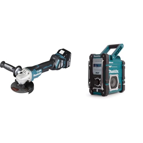 Makita DGA517RTJ Akku-Winkelschleifer 18 V / 5,0 Ah mit Paddleschalter, 2 Akkus + Ladegerät im MAKPAC, Schwarz & DMR112 Akku-Baustellenradio 7,2 V - 18 V mit DAB+ und Bluetooth, türkis Makita DGA517RTJ Akku-Winkelschleifer 18 V / 5,0 Ah mit Paddleschalter, 2 Akkus + Ladegerät im MAKPAC, Schwarz & DMR112 Akku-Baustellenradio 7,2 V - 18 V mit DAB+ und Bluetooth, türkis von Makita
