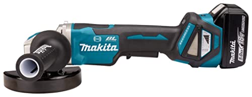 Makita DGA519RTJ Akku-Winkelschleifer 18 V / 5,0 Ah, 2 Akkus + Ladegerät im MAKPAC, Blau,schwarz,silber von Makita