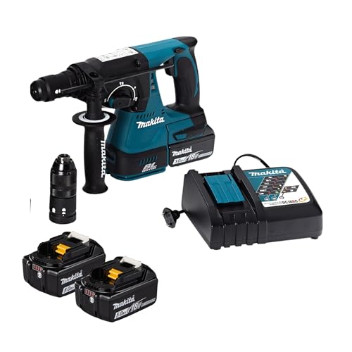 Makita DHR243RTJB Akku-Kombihammer für SDS-PLUS 18V in schwarz / 5,0 Ah, 2 Akkus + Ladegerät im MAKPAC von Makita