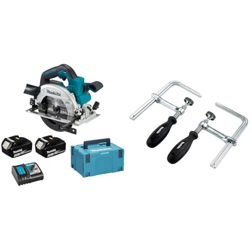 Makita DHS660RTJ Akku-Handkreissäge 57 mm 18 V 5,0 Ah, 2 Akkus + Ladegerät im MAKPAC Bunt & 194385-5 Schraubzwinge 1 Paar (2 Stück), Silber, 5 x 160 mm von Makita