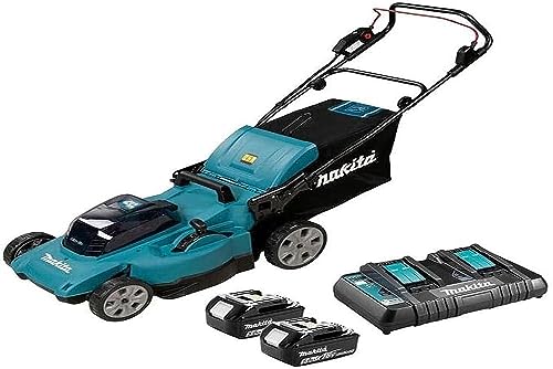 Makita DLM480PT2 Akku-Rasenmäher 2x18V / 5, 0 Ah, 2 Akkus + Ladegerät, Petrol von Makita