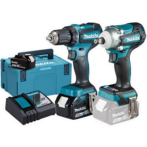 Makita DLX2452TJ Akku-Kombo-Kit 18V "KFZ-Set" (DDF485 + DTW300) / 5,0 Ah, 2 Akkus + Ladegerät im MAKPAC von Makita