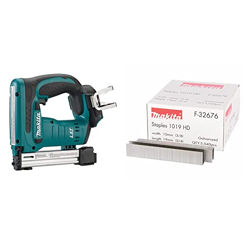 Makita DST221Z Tacker 18,0 V (ohne Akku, ohne Ladegerät), 18 V, Blau, Silber & F-32676 Klammer 10-19mm, Mehrfarbig von Makita