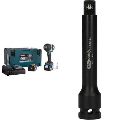 Makita DTW1002RTJ Akku-Schlagschrauber 18 V / 5,0 Ah, 2 Akkus + Ladegerät im MAKPAC & KS Tools 515.1135 1/2" Kraft-Verlängerung, 125mm von Makita