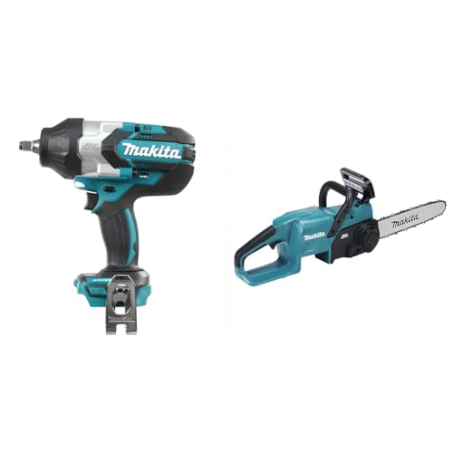 Makita DTW1002Z Akku-Schlagschrauber 18,0 V (ohne Akku, ohne Ladegerät), Blau & DUC307ZX2 Akku-Kettensäge 18V (ohne Akku, ohne Ladegerät), Batteriebetrieben, Schwarz/Petrol von Makita